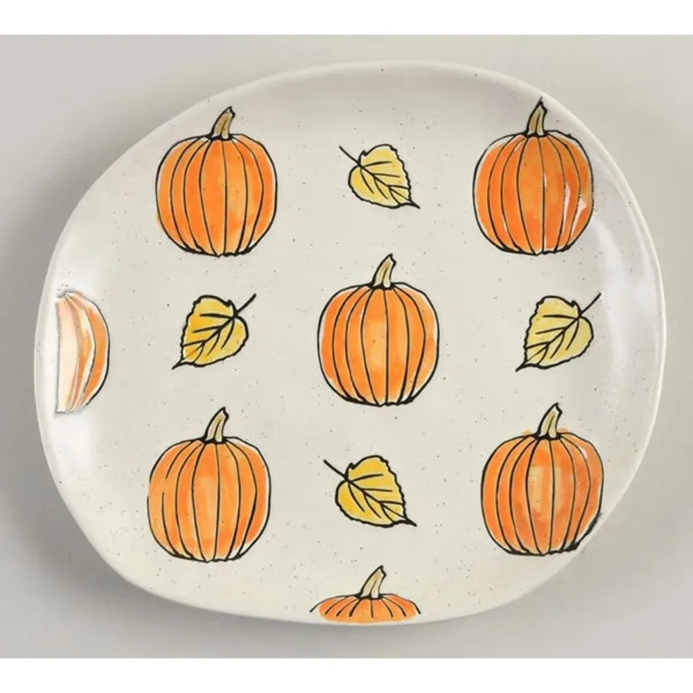 Jamie Repeat Pumpkin Fall Leaf Dinner Plate Spectrum Designz Pottery 10.5”